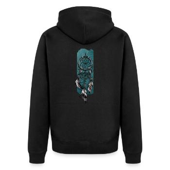Soul Weaver : Étreinte de l’attrape-rêves - Veste à capuche bio Premium Unisexe - noir - Dos - Nico (187cm)