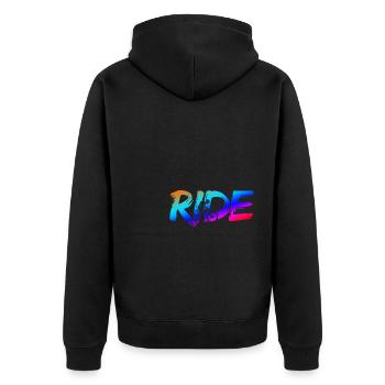 RIDE - MTB Mountainbike Fahrrad Bike Downhill - Unisex Premium Bio Zip Hoodie - Schwarz - Hinten - Nico (187cm)