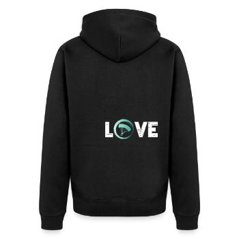 Sporty Hobby Leidenschaft Fallschirmspringen - Unisex Premium Bio Zip Hoodie - Schwarz - Hinten - Nico (187cm)