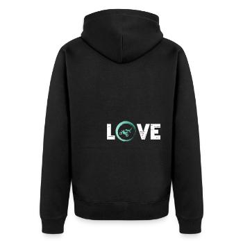 Sporty Hobby Leidenschaft Motocross - Unisex Premium Bio Zip Hoodie - Schwarz - Hinten - Nico (187cm)