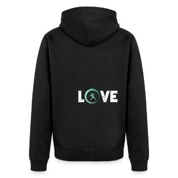 Sporty Hobby Leidenschaft Speerwurf - Unisex Premium Bio Zip Hoodie - Schwarz - Hinten - Nico (187cm)