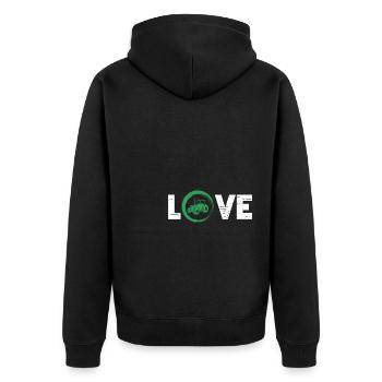 Sporty Hobby Leidenschaft Traktor - Unisex Premium Bio Zip Hoodie - Schwarz - Hinten - Nico (187cm)