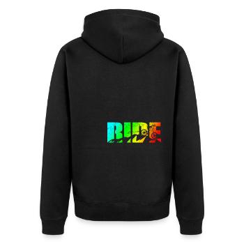 MTB Spruch RIDE Mountainbike Downhill - Unisex Premium Bio Zip Hoodie - Schwarz - Hinten - Nico (187cm)
