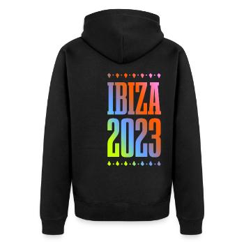 Ibiza 2023 - Unisex Premium Bio Zip Hoodie - Schwarz - Hinten - Nico (187cm)