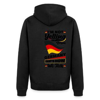 Im Not Yelling Im FroM Germany German Germany - Unisex Premium Bio Zip Hoodie - Schwarz - Hinten - Nico (187cm)