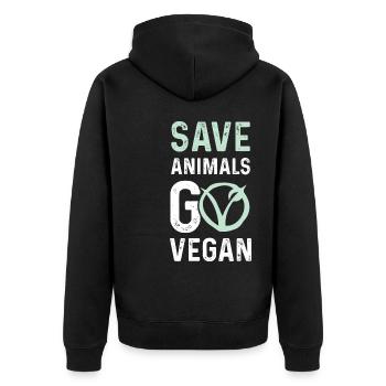 Végétalien bien-être animal - Veste à capuche bio Premium Unisexe - noir - Dos - Nico (187cm)