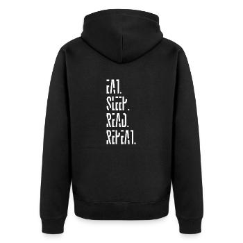 eat sleep read repeat food read funny saying - Unisex Premium Organic Zip Hoodie - black - Back - Nico (187cm)