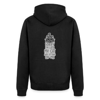 sorry cat was sitting - Unisex Premium Bio Zip Hoodie - Schwarz - Hinten - Nico (187cm)