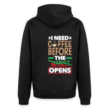 I Need Coffee Before The Market Opens Investor Day - Unisex Premium Organic Zip Hoodie - black - Back - Nico (187cm)