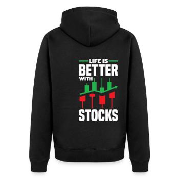 Life Is Better With Stocks Trading Day Investor - Unisex Premium Bio Zip Hoodie - Schwarz - Hinten - Nico (187cm)