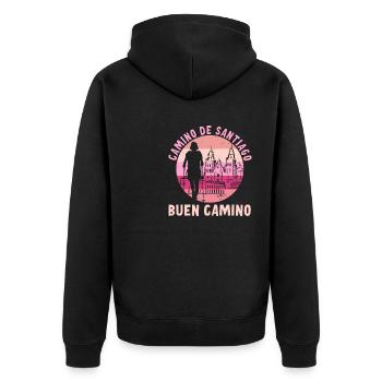 Buen Camino de Santiago de Compostela Jakobsweg - Unisex Premium Bio Zip Hoodie - Schwarz - Hinten - Nico (187cm)