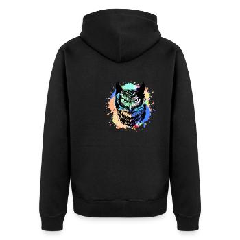 eule,graffiti,malerei,bunt, Aquarell - Unisex Premium Bio Zip Hoodie - Schwarz - Hinten - Nico (187cm)