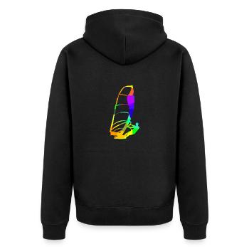 Wind Surfen Regenbogenfarben Sport - Unisex Premium Bio Zip Hoodie - Schwarz - Hinten - Nico (187cm)