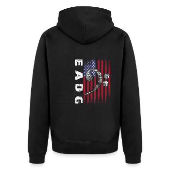 EADG Bassnoten mit amerikanischer Flagge - Unisex Premium Bio Zip Hoodie - Schwarz - Hinten - Nico (187cm)