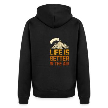 Life is better in the air Paragliding - Unisex Premium Organic Zip Hoodie - black - Back - Nico (187cm)