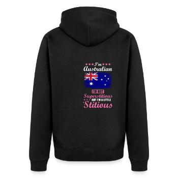 Australierin Geschenk lustiger Spruch Australien - Unisex Premium Bio Zip Hoodie - Schwarz - Hinten - Nico (187cm)