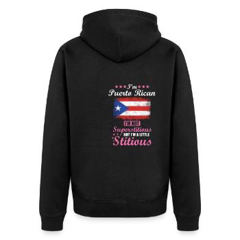 Puerto Ricanerin Geschenk lustiger Spruch Puerto - Unisex Premium Bio Zip Hoodie - Schwarz - Hinten - Nico (187cm)