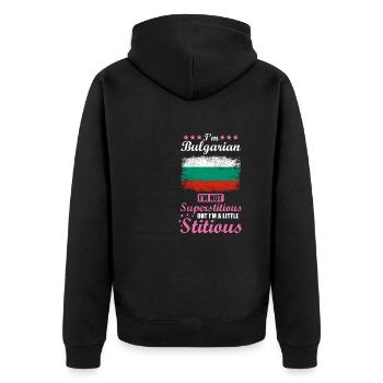 Femme bulgare Superstitieuse Stitious - Veste à capuche bio Premium Unisexe - noir - Dos - Nico (187cm)
