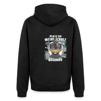 PLATZ DA MEINE SCHULE BEGINNT - Unisex Premium Bio Zip Hoodie - Schwarz - Hinten - Nico (187cm)