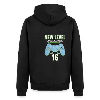 16 Years old 16 birthday outfit Gamer Gaming - Unisex Premium Bio Zip Hoodie - Schwarz - Hinten - Nico (187cm)