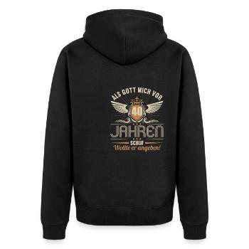 Als Gott mich vor 40 Jahren schuf wollte angeben - Unisex Premium Bio Zip Hoodie - Schwarz - Hinten - Nico (187cm)