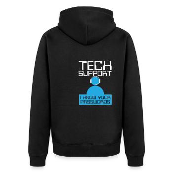 Tech Supports Know Passwords - Unisex Premium Organic Zip Hoodie - black - Back - Nico (187cm)