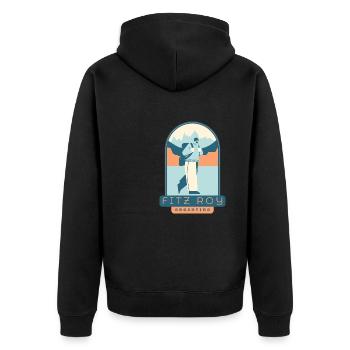 Fitz Roy Trek – Argentinien - Unisex Premium Bio Zip Hoodie - Schwarz - Hinten - Nico (187cm)