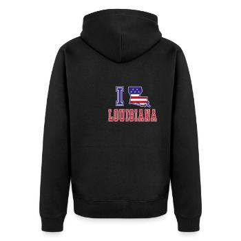 Lousiana USA I love Albama - Unisex Premium Bio Zip Hoodie - Schwarz - Hinten - Nico (187cm)