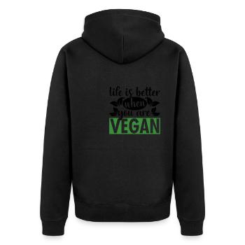Leben als Veganer Vegan - Unisex Premium Bio Zip Hoodie - Schwarz - Hinten - Nico (187cm)