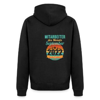 Mitarbeiter des Monats September 2022 - Unisex Premium Bio Zip Hoodie - Schwarz - Hinten - Nico (187cm)