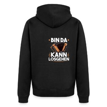 Bin Da Kann Losgehen, Steirische Harmonika - Unisex Premium Bio Zip Hoodie - Schwarz - Hinten - Nico (187cm)