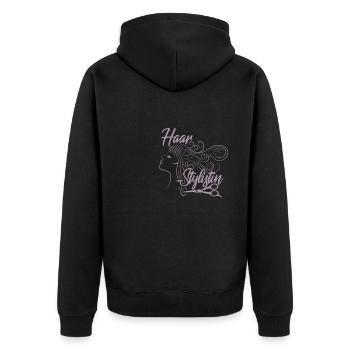 Haarstylistin Shirt Frisörin Damen Shirt Elegant - Unisex Premium Bio Zip Hoodie - Schwarz - Hinten - Nico (187cm)