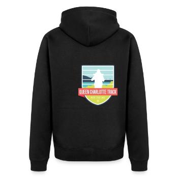 Queen Charlotte Wanderweg - Neuseeland - Unisex Premium Bio Zip Hoodie - Schwarz - Hinten - Nico (187cm)