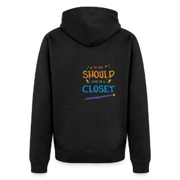 Niemand sollte in einem Schrank leben - LGBTQ Equality - Unisex Premium Bio Zip Hoodie - Schwarz - Hinten - Nico (187cm)