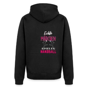 Echte Mädchen spielen Handball - Unisex Premium Bio Zip Hoodie - Schwarz - Hinten - Nico (187cm)