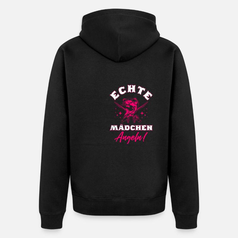 Echte Mädchen Angeln - Unisex Premium Bio Zip Hoodie - Schwarz
