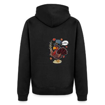 Turkey Day I Happy Thanksgiving Turkey - Unisex Premium Bio Zip Hoodie - Schwarz - Hinten - Nico (187cm)
