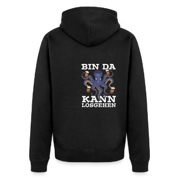 Bin da Kann losgehen Oktopus Achtarmig - Unisex Premium Bio Zip Hoodie - Schwarz - Hinten - Nico (187cm)