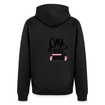 Oma 2023 - Werdende Oma 2023 - Unisex Premium Bio Zip Hoodie - Schwarz - Hinten - Nico (187cm)