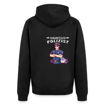 ZUKÜNFTIGER POLIZIST - Unisex Premium Bio Zip Hoodie - Schwarz - Hinten - Nico (187cm)