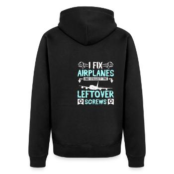 I fix airplanes and collect the leftover screws - Unisex Premium Organic Zip Hoodie - black - Back - Nico (187cm)