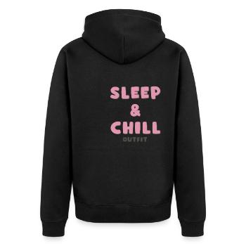 Schlaf und Chill Outfit - Unisex Premium Bio Zip Hoodie - Schwarz - Hinten - Nico (187cm)