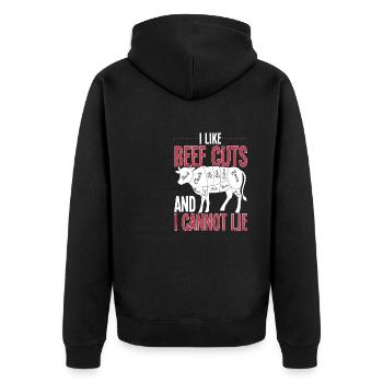 Beef Cuts And I Cannot Lie Meat Lover - Unisex Premium Organic Zip Hoodie - black - Back - Nico (187cm)