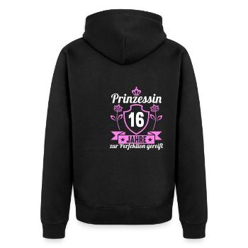 16. Geburtstag 16 Jahre Perfektion Prinzessin - Unisex Premium Bio Zip Hoodie - Schwarz - Hinten - Nico (187cm)