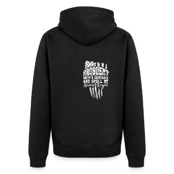 Problem Schreiben Sie eine Beschwerde und schreiben Sie meinen Namen richtig - Unisex Premium Bio Zip Hoodie - Schwarz - Hinten - Nico (187cm)