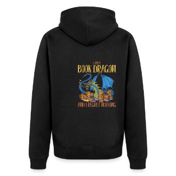 Bookish Bookaholic Ich liebe Bücher Mehr Bücher le - Unisex Premium Bio Zip Hoodie - Schwarz - Hinten - Nico (187cm)