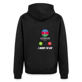 Azerbaijan ruft an Lusiger Flaggen Spruch - Unisex Premium Bio Zip Hoodie - Schwarz - Hinten - Nico (187cm)