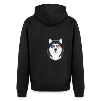Husky USA Sunglasses I American Flag Husky - Unisex Premium Bio Zip Hoodie - Schwarz - Hinten - Nico (187cm)
