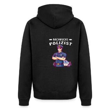 NACHWUCHS POLIZIST - Unisex Premium Bio Zip Hoodie - Schwarz - Hinten - Nico (187cm)