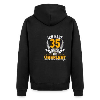 Ich habe 35 Jahre Ehe überlebt 35.Hochzeitstag - Unisex Premium Bio Zip Hoodie - Schwarz - Hinten - Nico (187cm)